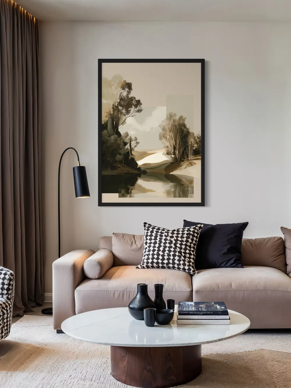 Plakat Muted Oasis - spokojny krajobraz z oliwkowa zielenia i pastelowa harmonia - obrazek 2