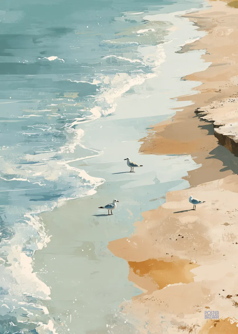 Seagull Coast — plaża z mewami w turkusie i beżu