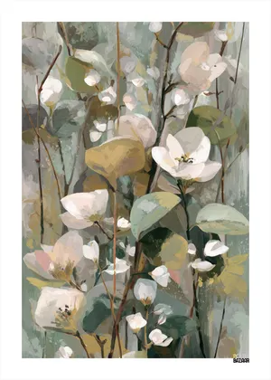 Plakat Spring Blossom - delikatne biale kwiaty na pastelowym tle