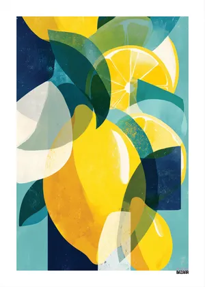 Plakat Lemon Abstract - cytryny i liście w stylu abstrakcyjnym