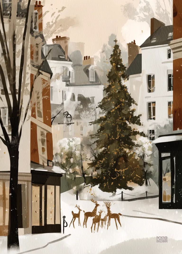 Reindeer Square — zimowa choinka z reniferami i złotymi światełkami
