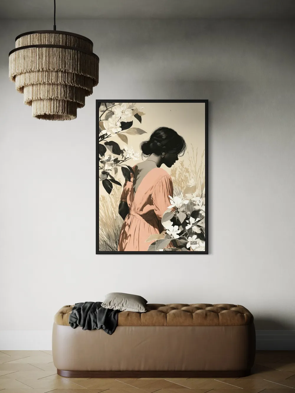 Plakat Whispering Petals - delikatna sylwetka kobiety w pastelowych kwiatach - obrazek 2