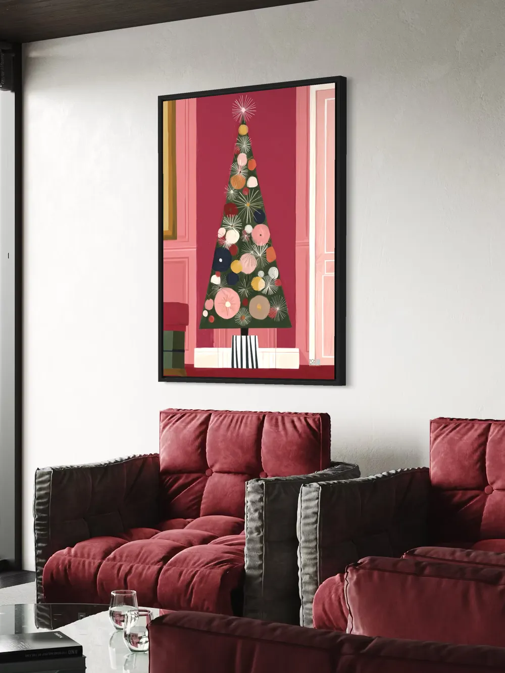 Plakat Festive Geometry - choinka w geometrycznym stylu z kolorowymi bombkami - obrazek 3