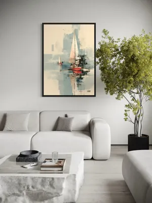Plakat Crimson Sails - plakat z żaglówkami w nowoczesnym, marzycielskim stylu - obrazek 2