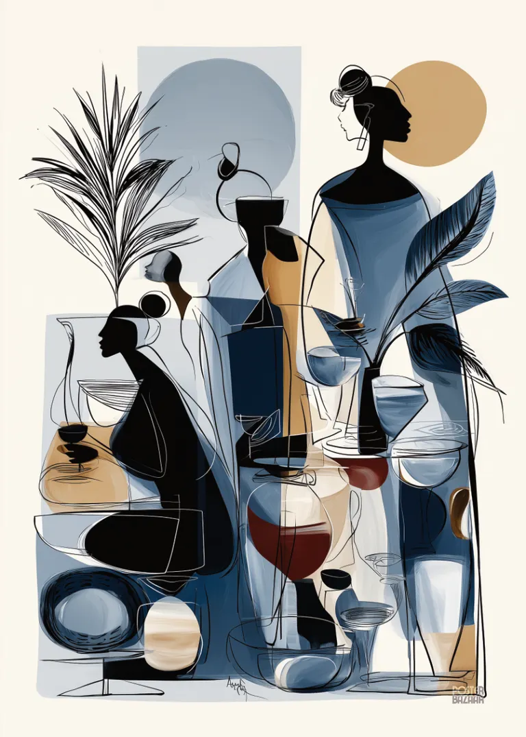 Glass Silhouettes — kobiece sylwetki w niebiesko-złotej abstrakcji
