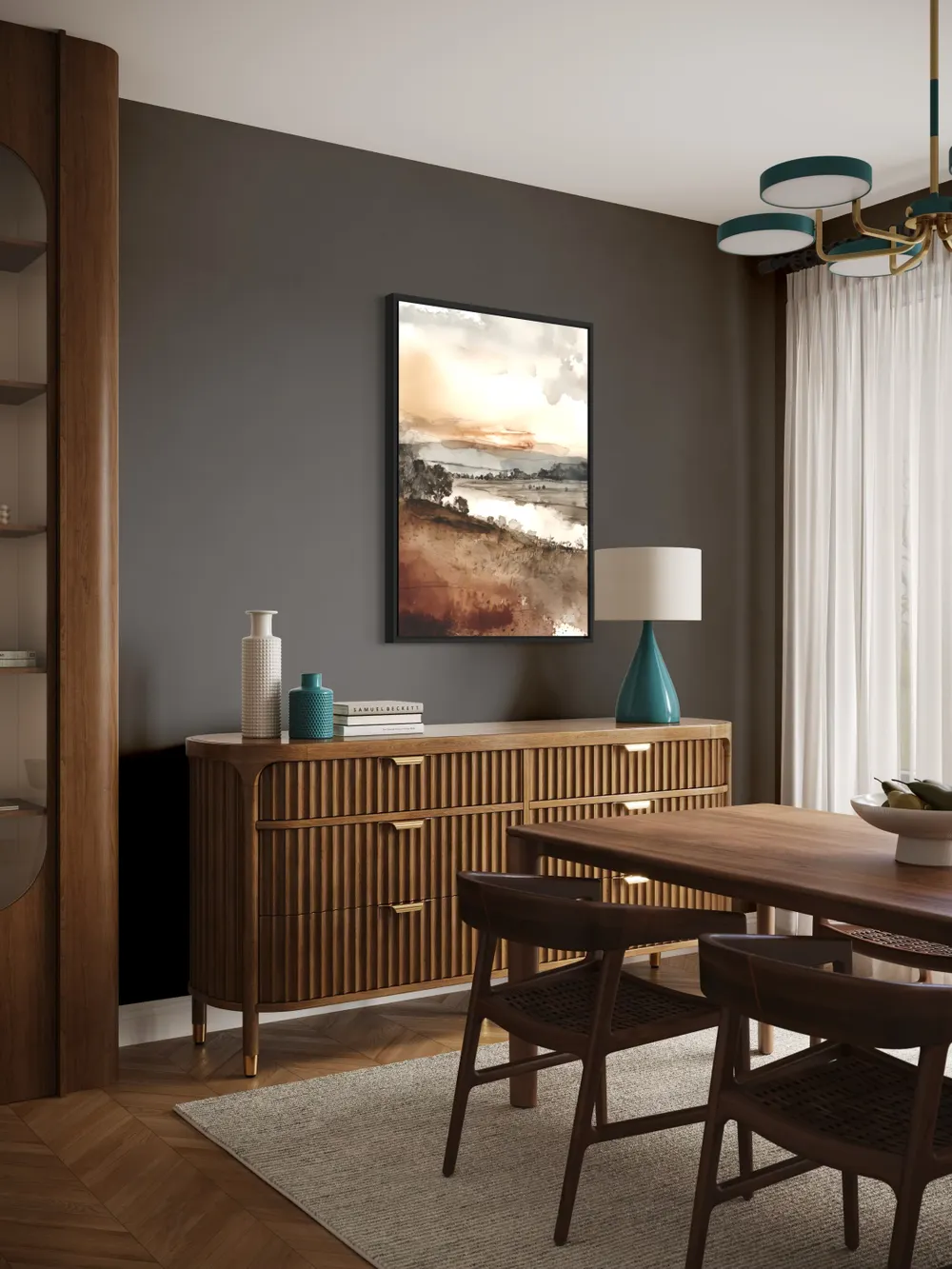 Plakat Sepia Horizon - spokojny krajobraz z jeziorem - obrazek 3