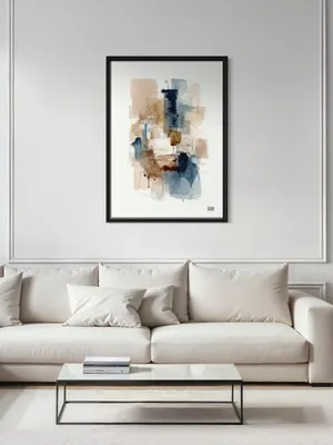 Plakat Earthy Flow - abstrakcyjne plamy i linie w beżach, brązach i błękitach, akwarelowy styl - obrazek 3