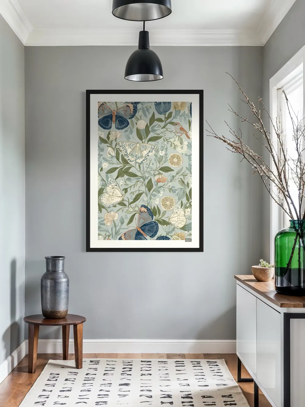 Plakat Citrus Flutter - delikatny plakat z motylami i cytrusami w odcieniach błękitu i zieleni - obrazek 3