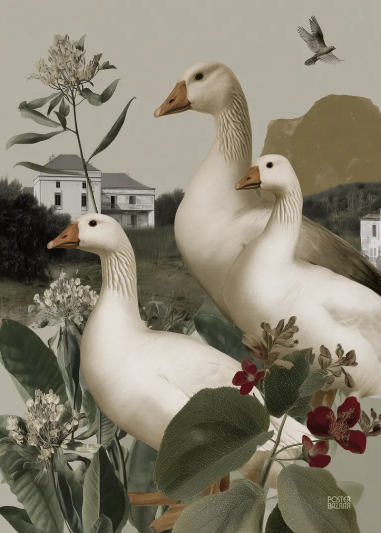 Country Geese — białe gęsi wśród zieleni