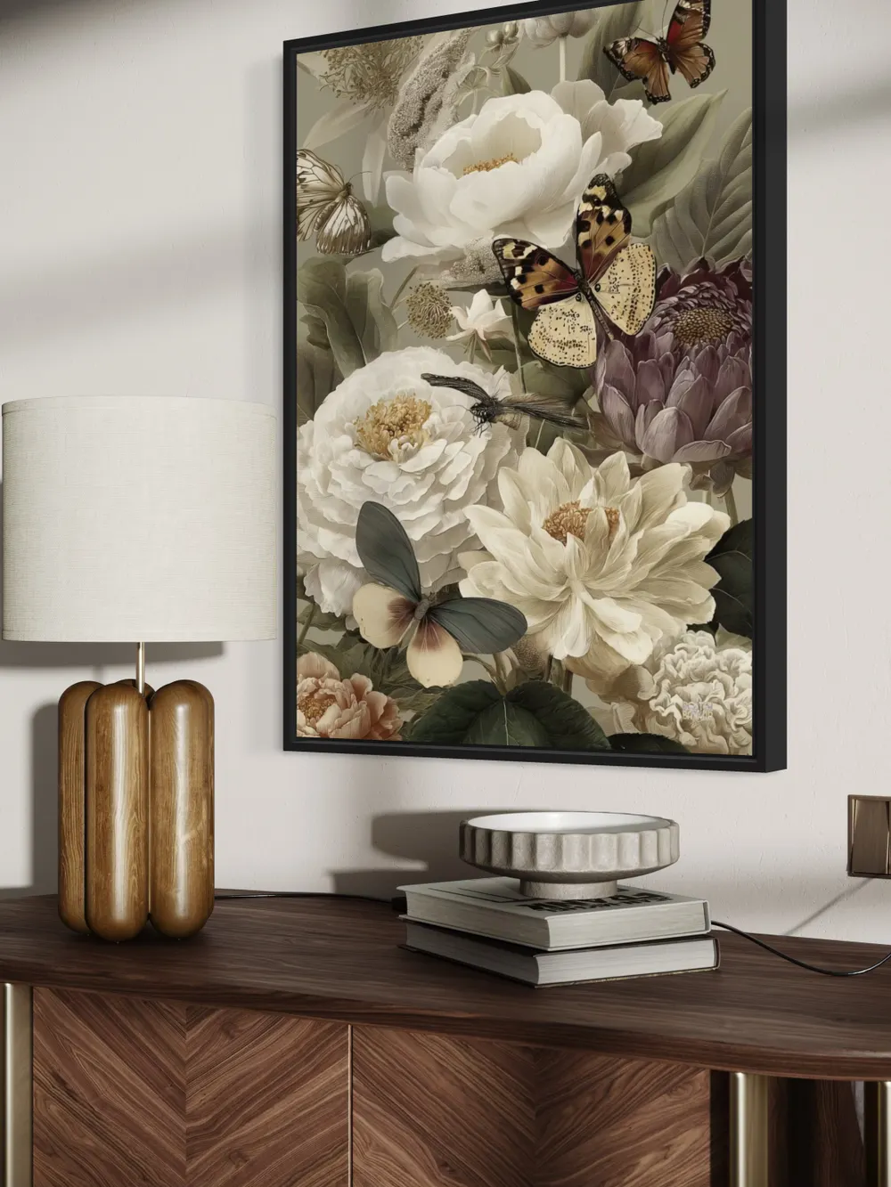 Plakat Butterfly Reverie - delikatne motyle i kremowe kwiaty w stylu botanicznym - obrazek 3