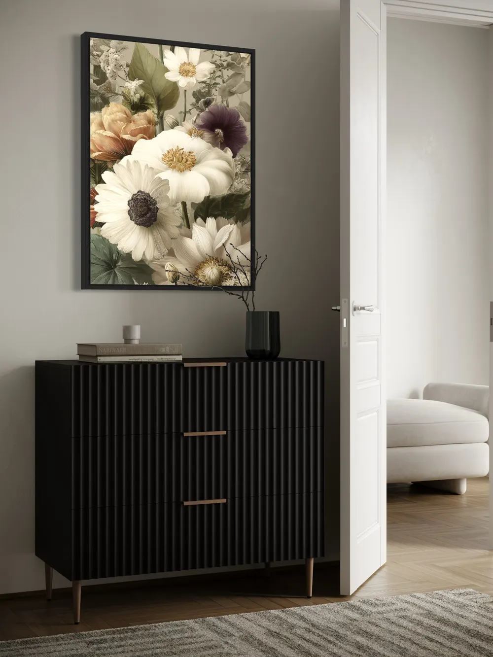 Plakat Ivory Petals - kremowe kwiaty z delikatnymi złotymi detalami - obrazek 2