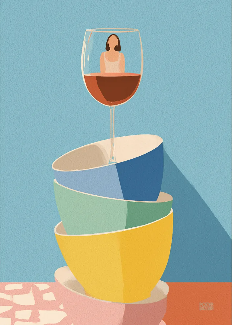Wine Reflection — kieliszek czerwonego wina z tajemniczą sylwetką kobiety