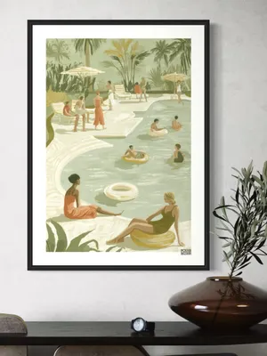 Plakat Poolside Leisure - letni relaks nad basenem w zielono-żółtej kolorystyce - obrazek 3