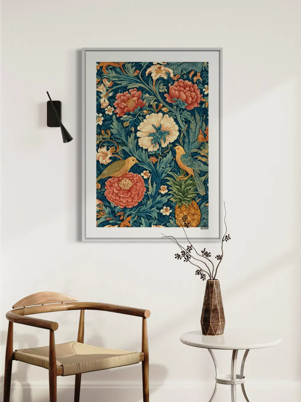 Plakat Paradise Birds - kolorowe ptaki w egzotycznych kwiatach na granatowym tle - obrazek 3