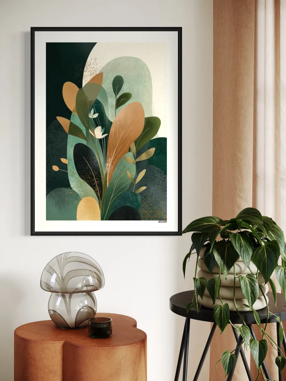 Plakat Botanical Dream - fantazyjne liście w zieleni, brązie i złocie - obrazek 2