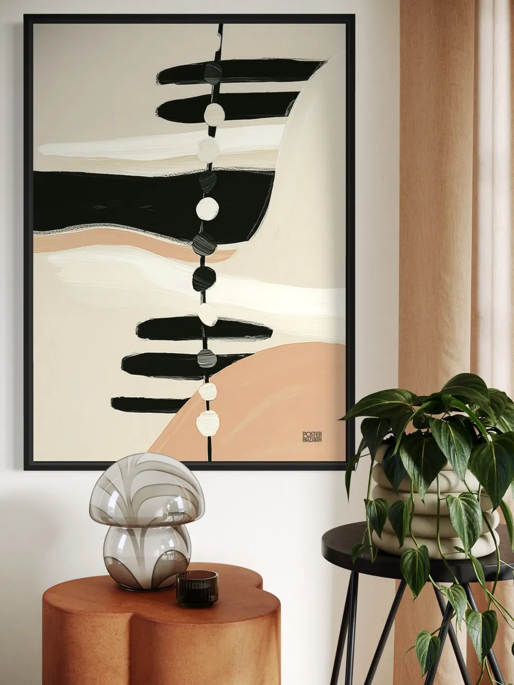 Plakat Monochrome Rhythm - abstrakcyjne minimalistyczne kształty w czerni i beżu - obrazek 3