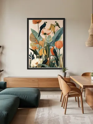 Plakat Tropical Birds - kolorowy plakat z tropikalnymi ptakami i roślinami - obrazek 3