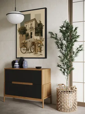 Plakat Vintage Bicycle - elegancki stary rower z koszem kwiatow i ksiazka - obrazek 3