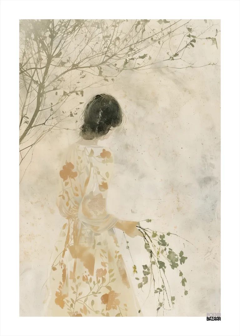 Spring Dream — delikatna ilustracja kobiety w kwiecistej sukience