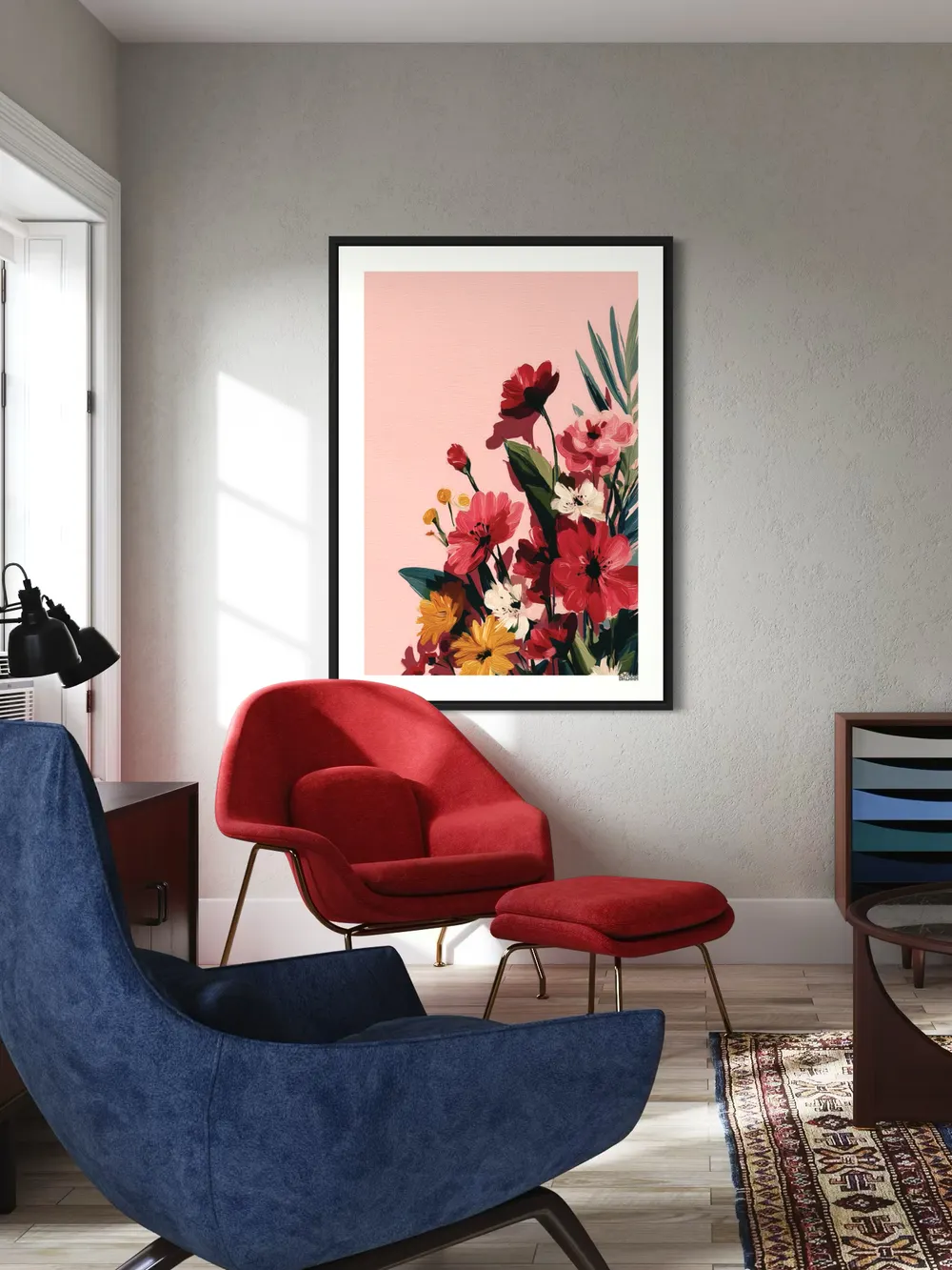 Plakat Summer Bloom - bukiet kwiatów na różowym tle - obrazek 3
