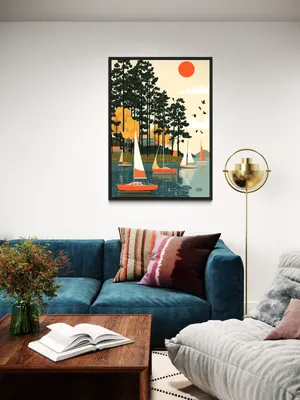 Plakat Lake Sailing - spokojne jezioro z żaglówkami i nostalgiczny klimat - obrazek 2
