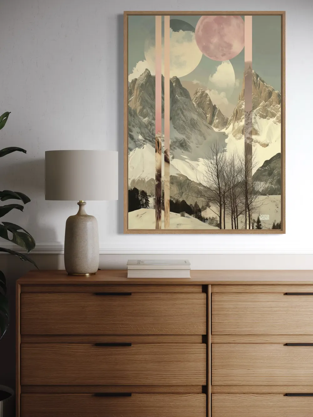 Plakat Celestial Peaks - plakat z ośnieżonymi górami i pastelowymi planetami - obrazek 2