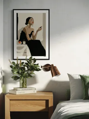 Plakat Chic Ritual - elegancka kobieta w czarnej sukni z czerwonym akcentem - obrazek 2