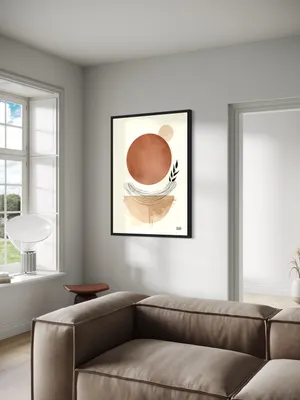 Plakat Terracotta Balance - minimalistyczne ceglaste koło z liśćmi i liniami - obrazek 3