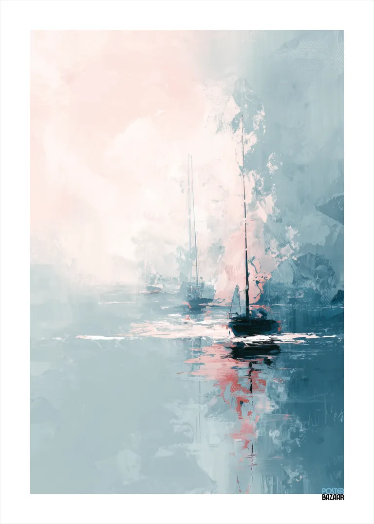 Sailboat Dream — pastelowe żaglówki na spokojnej wodzie w mięcie i różu
