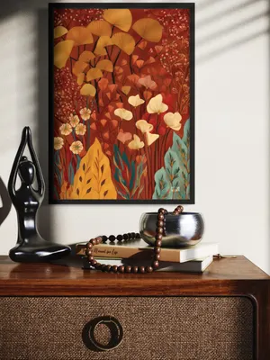 Plakat Amber Canopy - jesienne liście i kwiaty w bursztynowych odcieniach - obrazek 2