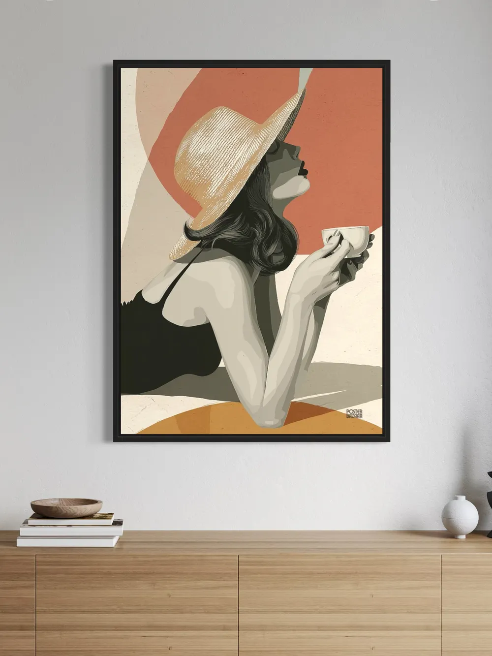 Plakat Sunlit Pause - kobieta w kapeluszu odpoczywa w letnim klimacie - obrazek 3