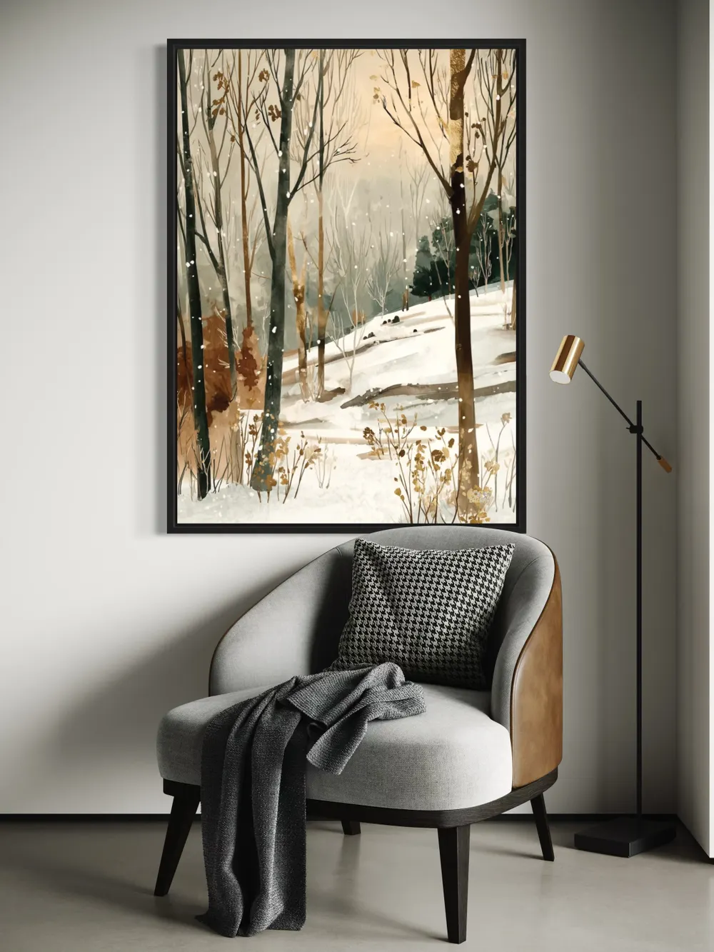 Plakat Snowy Silence - zimowy las z delikatnym śniegiem i akwarelowym światłem - obrazek 2