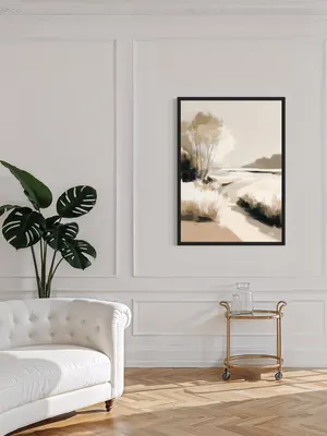 Plakat Soft Riverbank - delikatna pastelowa sceneria rzeki i traw - obrazek 2