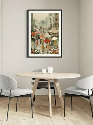 Plakat Rainy Walk - tłum ludzi z parasolami na mokrej ulicy w pastelach - obrazek 2