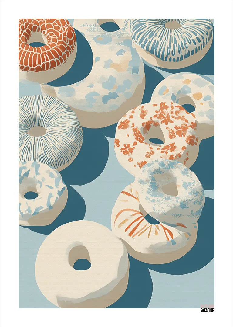 Donut Dream — lekkie pastelowe donuty na niebieskim tle