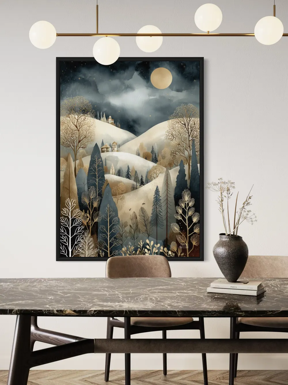 Plakat Moonlit Hillside - nocny krajobraz wzgórz w świetle księżyca - obrazek 3