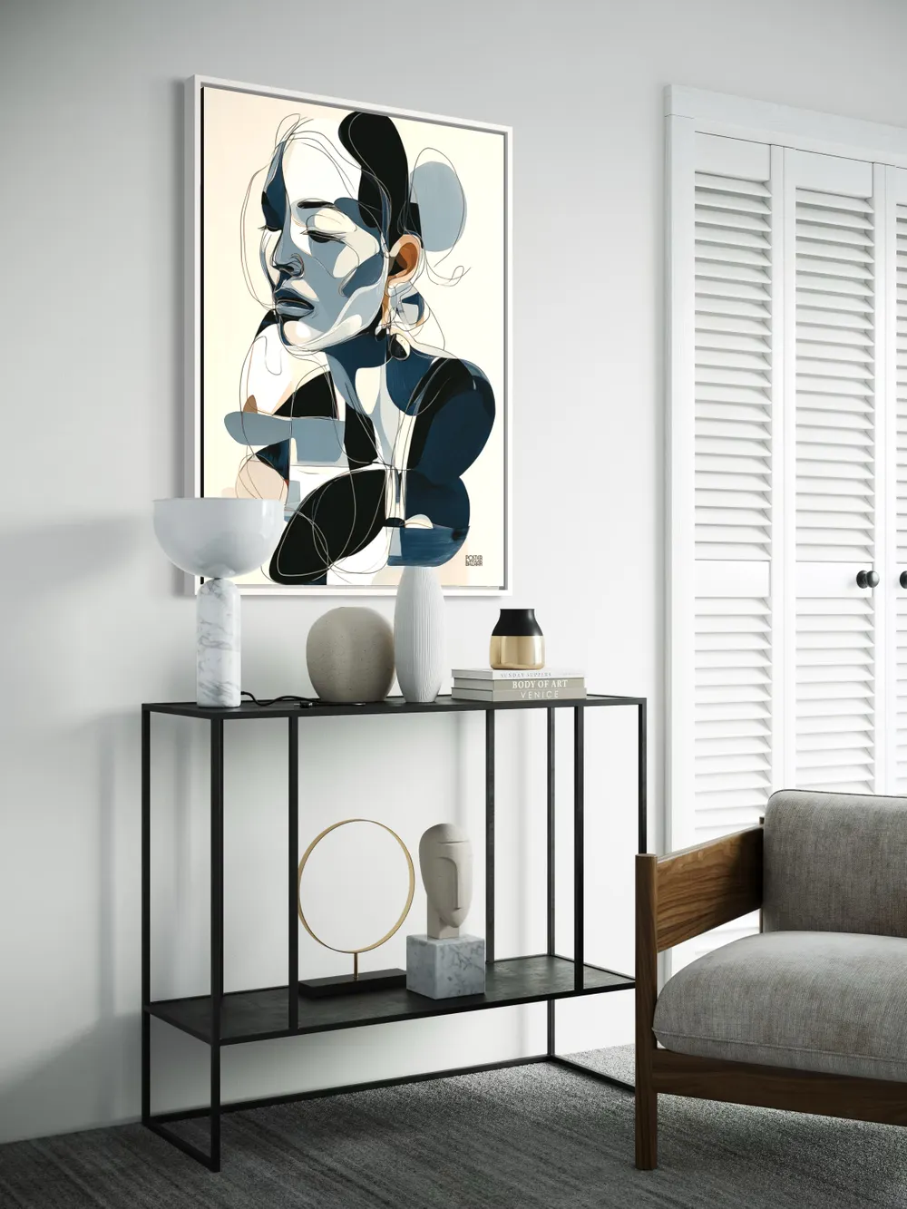 Plakat Abstract Face - abstrakcyjny portret kobiety w odcieniach niebieskiego, bieli i czerni - obrazek 3