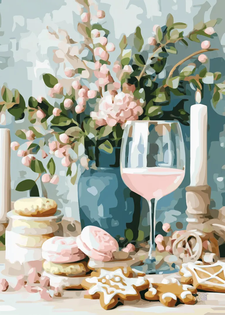 Pastel Treats — elegancka kompozycja wina, ciasteczek i kwiatów