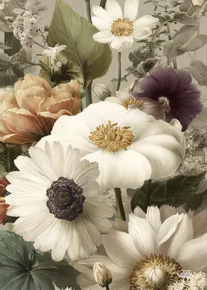 Plakat Ivory Petals - kremowe kwiaty z delikatnymi złotymi detalami
