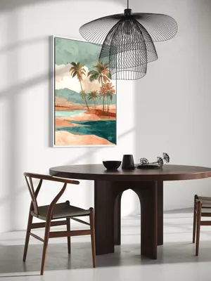 Plakat Palm Escape - plakat z palmami nad spokojna woda w pastelowych kolorach - obrazek 3