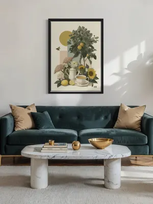 Plakat Lemon Tea - cytrynowe drzewko, filiżanka herbaty, pastelowe kolory retro - obrazek 2