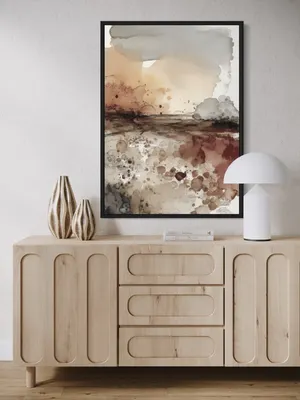 Plakat Desert Mist - abstrakcyjny pejzaż pustynny w stonowanych beżach, brązach i szarościach - obrazek 3