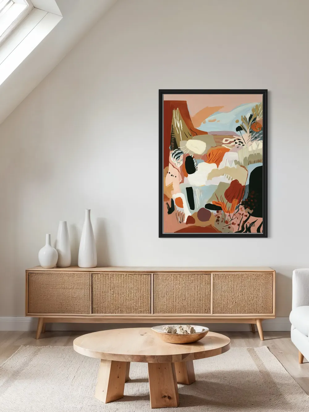 Plakat Abstract Vista - energetyczna abstrakcja czerwieni, zieleni, kremu i czerni - obrazek 3