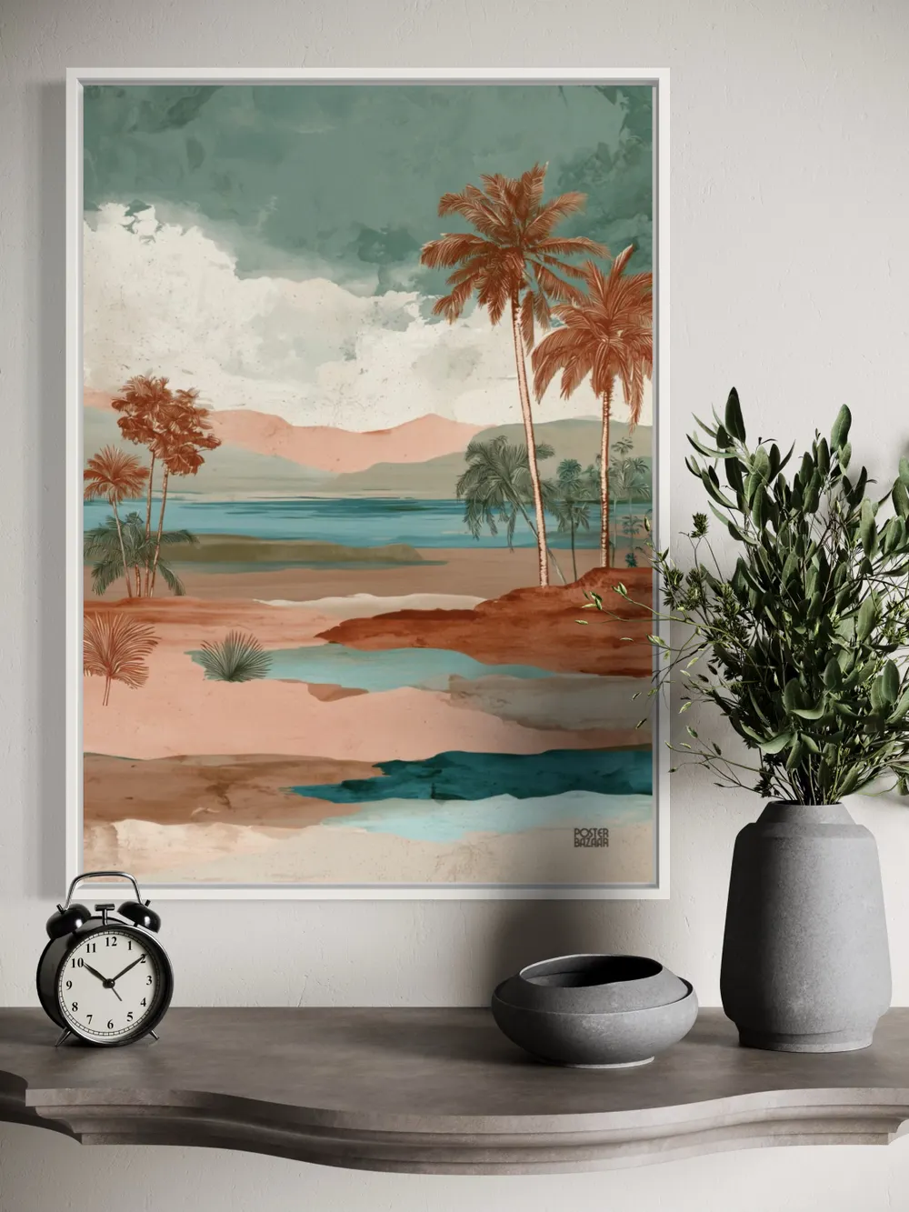 Plakat Tropical Escape - plamy na tle laguny w pastelowych odcieniach - obrazek 3
