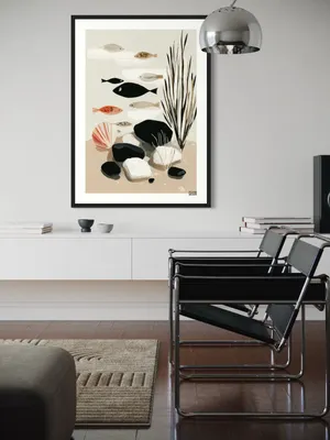Plakat Pebble Waters - plakat z kolorowymi rybkami i naturalnymi kamieniami - obrazek 3
