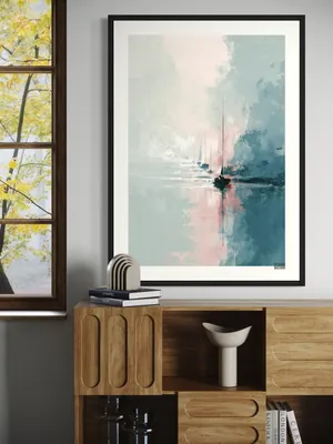 Plakat Sailing Dream - pastelowy, malarski pejzaż z żaglówkami na wodzie - obrazek 3