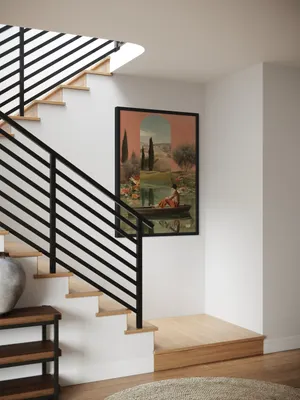 Plakat Portal Reflection - osoba w łódce na spokojnej wodzie z surrealistycznym krajobrazem - obrazek 2