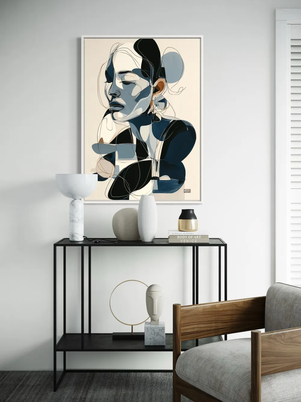 Plakat Abstract Face - abstrakcyjny portret kobiety w odcieniach niebieskiego, bieli i czerni - obrazek 2