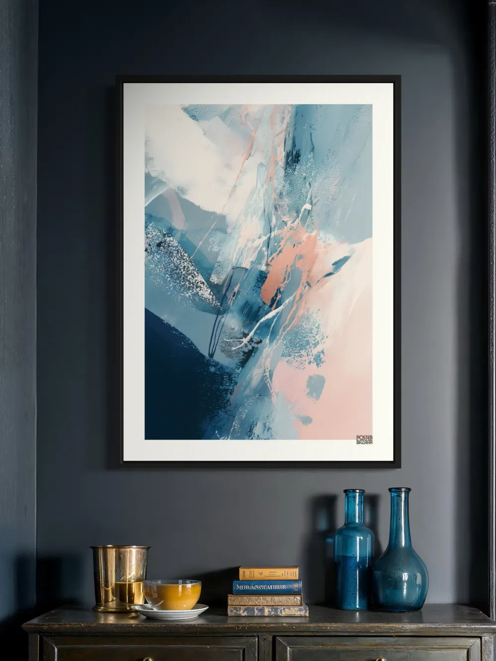 Plakat Frozen Dream - abstrakcyjne pociągnięcia pędzla w błękicie, różu i bieli - obrazek 3