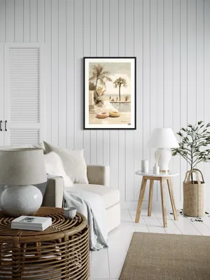 Plakat Palm Breeze - plaża z palmami i kołami do pływania - obrazek 2